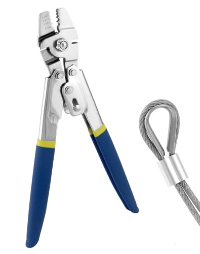 QWORK® Edelstahl Drahtseil-Crimpzange, zum Crimpen von Angelschnüren, bis zu 2.2 mm, mit rutschfesten Griffen und Schneidefunktion von QWORK