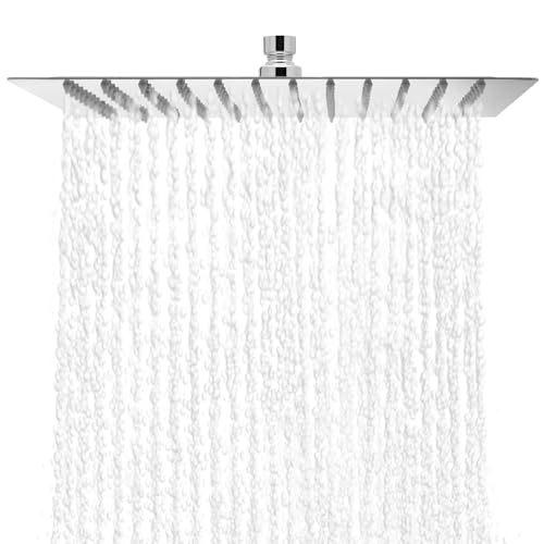 QWORK® Edelstahl Kopfbrause Regendusche 30 x 30 cm Quadratisch, Hochdruck Duschkopf, Kalkreinigend, Komfortables Duscherlebnis von QWORK