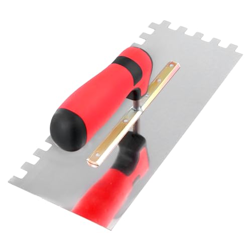 QWORK® Edelstahl Zahnglättekelle - Zahnung 10x10 mm - 280x107 mm Glättekellen mit Softgriff von QWORK