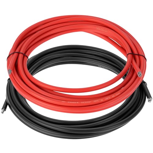 QWORK® Fahrzeugleitung 6mm² Set, 5m Rot & 5m Schwarz KFZ Kabel, Silikon KFZ Elektronik Kabel von QWORK