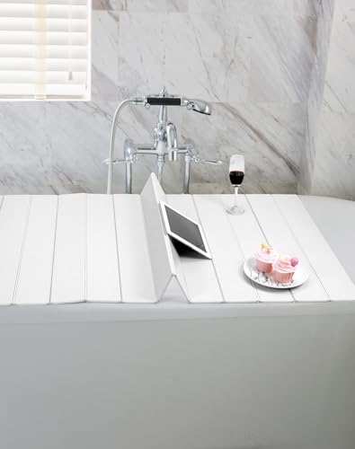 QWORK® Faltbare Badewannenablage Weiß PVC Badewannenbrett für Badezimmer und SPA - 170 x 75cm x 0.7cm von QWORK