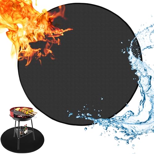 QWORK® Feuerfeste Unterlage Rund 100CM - Feuerschutzmatte für Feuerschale und Grill - Faltbare und Leicht zu Reinigen von QWORK