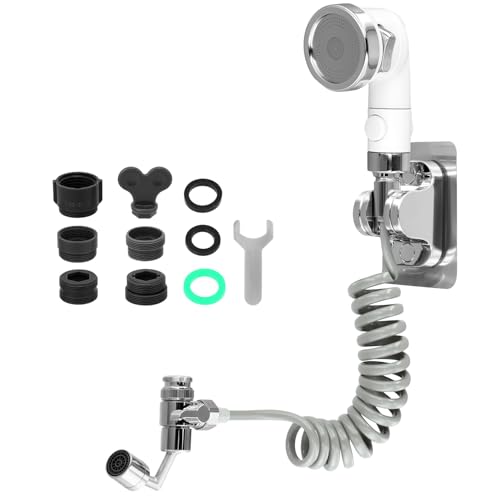 QWORK® Handbrause für Waschbecken mit 1.6M Schlauch und Drehbares Umschaltventil - Multifunktionales Duschkopf Set für Bad, Küche und Garten von QWORK