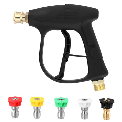QWORK® Hochdruckreiniger Pistole mit 5 Düsenspitzen, M22-14-Gewindeeinlass, 1/4" Schnellanschluss Adapter, 4000 PSI von QWORK