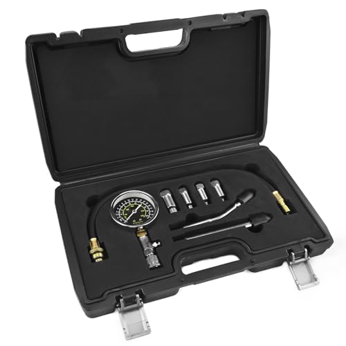 QWORK® Kompressionstester Set für Benzinmotoren, Motor Kompression Zylinder Kompressionsmessgerät mit 300 PSI Messbereich, Inklusive Adapter M10 M12 M14 M18 von QWORK