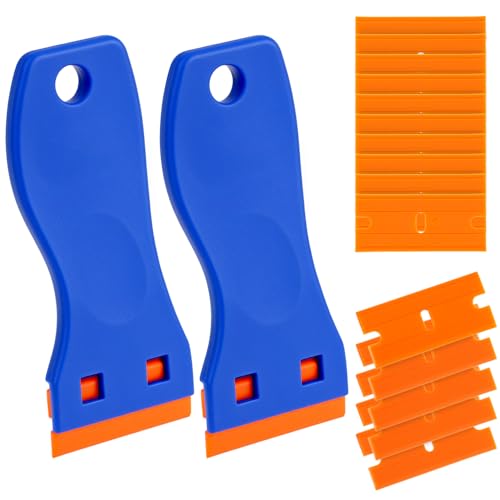 QWORK® Kunststoff Schaber Set - 2 Stück mit 100 Kratzfreien Klingen, Ideal für Aufkleberentfernung, Kochfeldreinigung und Auto-Detaillierung von QWORK