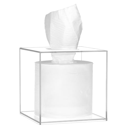 QWORK® Moderne Acryl Taschentuchbox aus Acryl 14 x 14 x 14 cm – Transparente, Quadratisch Kosmetiktücherbox für Badezimmer, Küche von QWORK
