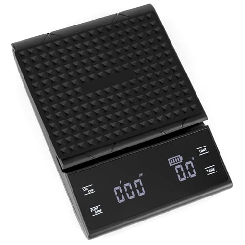 QWORK® Multifunktional Digital Kaffeewaage Küchenwaage mit Timer - 0,1 g Präzise Messung - Max. Gewicht 3 Kg von QWORK