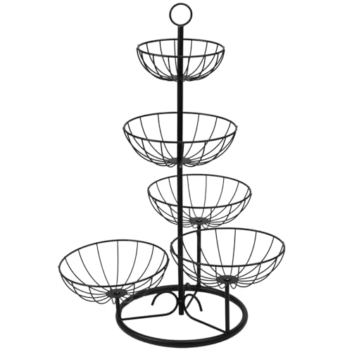 QWORK® Obstkorb 5 Etagen , obstschalen , freistehende Obstschale aus Metall in Schwarz, einfach zu montieren , für die Küche von QWORK