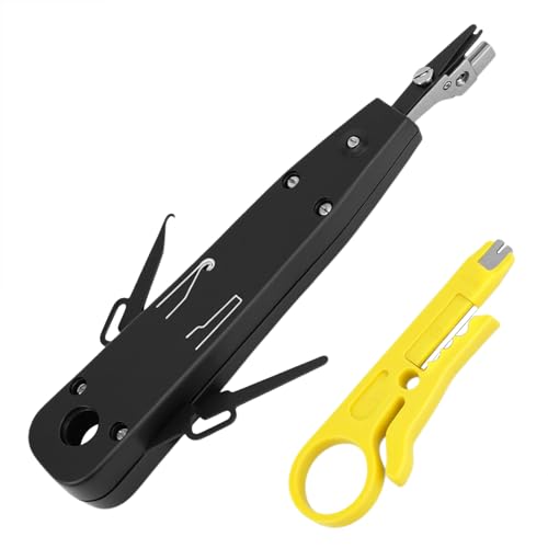 QWORK® Professional Auflegewerkzeug mit Drahtschneider - Anlegewerkzeug für Cat5/Cat5E/Cat6/Cat6A/Cat7 - Passend für Patchfelder, Netzwerkdosen, Auf und Unterputzdosen von QWORK