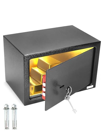 QWORK® Safe Tresor 31 x 20 x 20 cm mit Triple-Bit Schlüssel, Möbeltresor Hohe Sicherheit Stahlkonstruktion für Wertsachen von QWORK