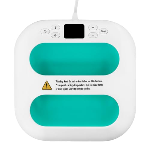 QWORK® Tragbare Heizpresse Plotter - Heizplatte 22,5cm x 22,5cm - Aufheizen auf 205 °C in 1 Minute - Transferpresse für T-Shirts Taschen Kissen und mehr von QWORK