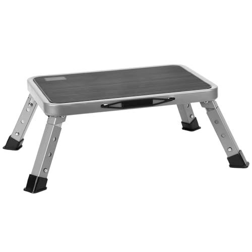 QWORK® Tritthocker Klappbar, Höhenverstellbarer Tritthocker aus Robustem Eisen, Tritthocker mit Rutschfester Plattform, für Camping, Haushalt von QWORK
