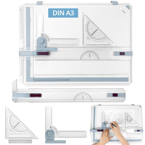 QWORK® Zeichenplatte DIN A3, Multifunktions Zeichenbrett Set mit Verstellbarem Mess und Präzisionswerkzeugen von QWORK