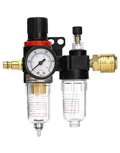 QWORK® 1/4" Druckluft Druckminderer Wasserabscheider mit Manometer für Druckluftkompressor und Luftwerkzeuge von QWORK