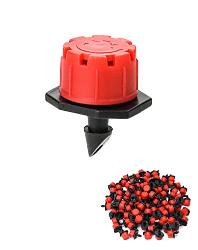 QWORK® 100 Stück Micro Drip Tropfer, 1/4" Bewässerungs Sprinkler Einstellbar, Tropfer Bewässerung System, Garten Bewässerung Düse, Rot von QWORK