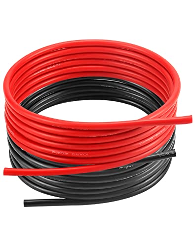 QWORK® 10AWG 6mm² Silikon Elektronik Kabel - 2,5M Schwarz und 2,5M Rot - 10 Gauge Silikon Draht KFZ Kabel Flexibel und Weich Niedrige Impedanz 1050 Litzen OFC-verzinnte Drähte von QWORK