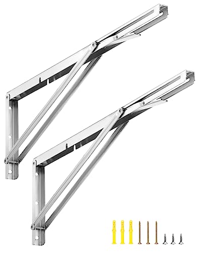 QWORK 2 Stück 600mm Edelstahl Schwerlast Klappkonsole, Platzsparend Klappwinkel für DIY Werkbank, Tragkraft 150kg von QWORK