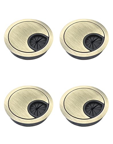 QWORK® 2 Stück 60mm Schreibtisch Kabeldurchführung, Zinklegierung Kabelauslass mit Staubdichtung für Schribtische Büro Arbeitsplatten (Bronze) von QWORK