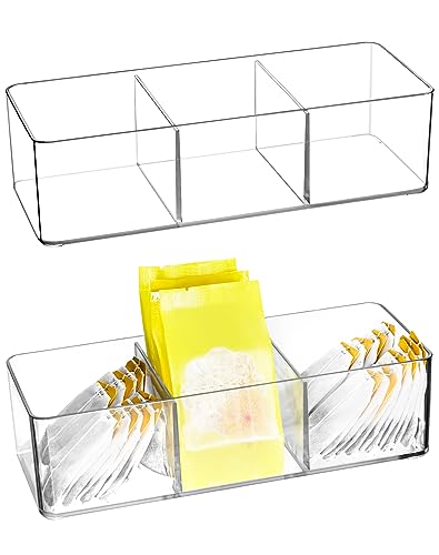 QWORK® 2 Stück Acryl Teebeutel Aufbewahrungsbox Teebeutel Organizer für Teebeutel, Kaffeebeutel, Kaffeepads, Süßstoffe, Zucker und mehr (3 Fächer) von QWORK