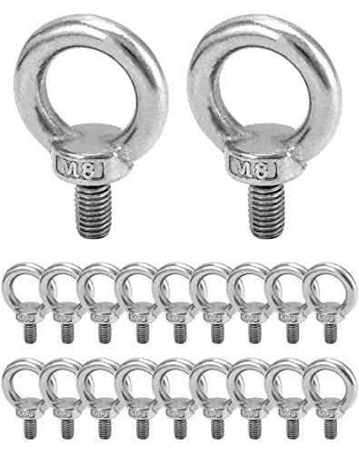 QWORK 20 Stück M8 Ringschraube - 120KG - 304 Edelstahl Ösenschrauben für Rolle des Befestigens und Hängens von QWORK