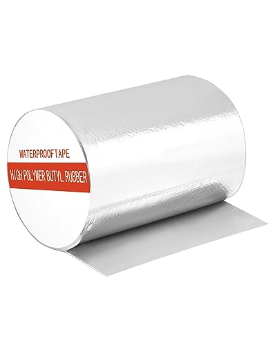 QWORK® 200 mm x 5 M Butyl Dichtungsband Selbstklebend Wasserdicht Aluminium Klebeband für Rohrbruch, Dachleckage, Fensterbankspalt und mehr (1,5 mm dick) von QWORK