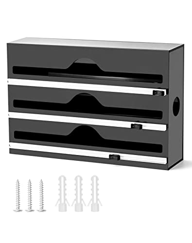 QWORK® 3 in 1 Küche Folienspender Folienschneider für Frischhaltefolie Folien Backpapier, Kompatibel mit 31 cm Rollen, Wandmontage oder Stand auf der Arbeitsplatte von QWORK