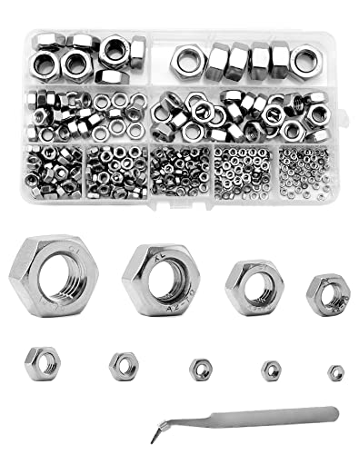 QWORK® 341 Stück Sechskantmutter, Muttern Set, M2, M2.5, M3, M4, M5, M6, M8, M10, M12, 304 Edelstahl von QWORK