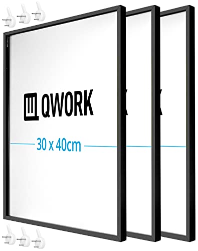 QWORK® 3er Set Aluminium Bilderrahmen 30x40 cm Schwarz Matt - Bruchsicherem Acrylglas - für Portraits, Puzzles, Poster, Urkunden von QWORK
