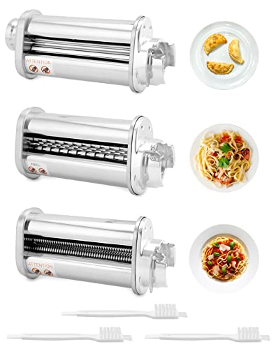 QWORK® 3er Set Nudelblattroller Spaghettischneider Fettuccineschneider, Nudelaufsatz aus SUS304 Edelstahl Kompatibel mit BOSCH Küchenmaschinen MUM5 MUM4 und Teil der MUM2 Serie von QWORK