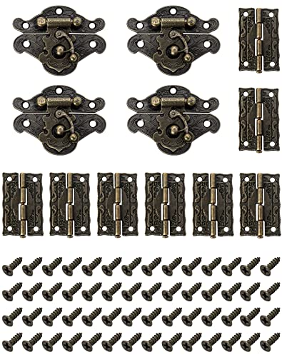 QWORK 4 Sets Antike Dekorative Haspe, Retro Haspen Riegel, dekorativer Holzschmuck, Vintage Scharnier mit 8 Scharnieren und 56 Schrauben von QWORK