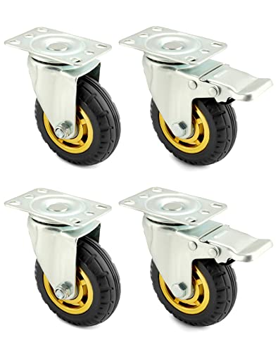 QWORK® 4 Stück 100mm schwerlastrollen - bis 70 kg pro rolle - stoßdämpfung lenkrollen für möbeltransporte und industrietransporte (2 lenkrollen + 2 bremsrollen) von QWORK