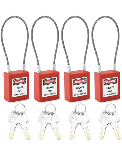 QWORK 4 Stück Lockout Tagout Stahlkabelschlösser mit 8 Schlüsseln, kompaktes Kabel-Vorhängeschloss, rot schließend, verschiedene elektrische Lockout-Vorhängeschlösser QWORK 4 Stück Lockout Tagout Stahlkabelschlösser mit 8 Schlüsseln, kompaktes Kabel-Vorhängeschloss, rot schließend, verschiedene elektrische Lockout-Vorhängeschlösser von QWORK
