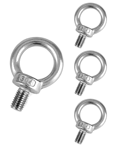 QWORK® 4 Stück M12x20 Ringschraube - 300 KG - 304 Edelstahl Ösenschrauben für Rolle des Befestigens und Hängens von QWORK