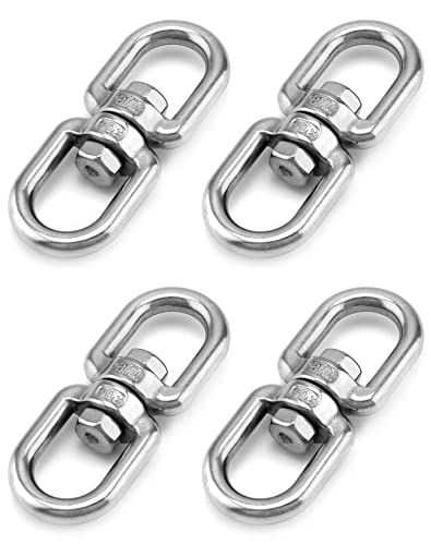 QWORK® 4 Stück M8 Drehwirbel, 360° Swivel Edelstahl Drehwirbel für Hängesessel, Boxsack und mehr, Tragfähigkeit bis 300kg von QWORK