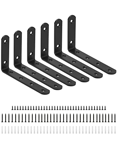 QWORK 6 Stück Winkelverbinder, Winkel Halterung, L Form Winkel, winkel schwarz, mit Schrauben und Expansionsrohren, 120 * 75 * 20 mm von QWORK