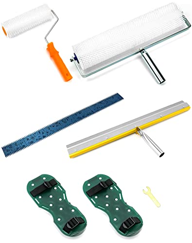 QWORK Bodenbeschichtung Set, Entlüftungswalze+Epoxid Spike Schuhe+Stehrakel Großflächenrakel von QWORK