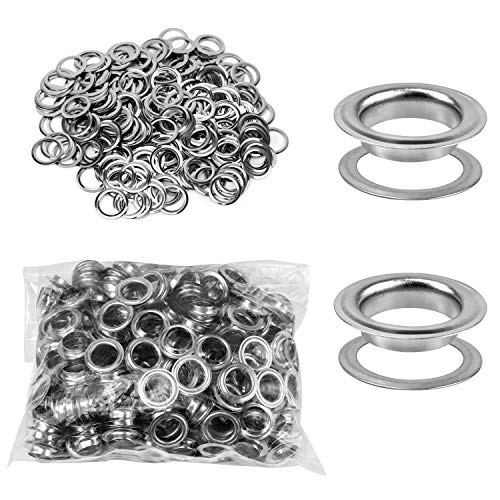 QWORK Grommet Werkzeug Kit, 500 Stück Grommet Ösen und 500 Stück Ösen Scheiben, 10 mm (3/8 Zoll), für Schuhe Kleidung Leder Stoff Planen, Silber von QWORK