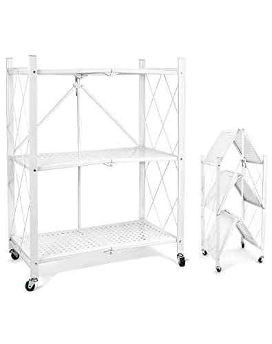 QWORK® KüChenregal, Badregal, Regal Metall, Storage Shelves, Faltbar, Keine Installation Erforderlich, 240 Kg Belastbar, 3 RegalböDen, Weiß von QWORK