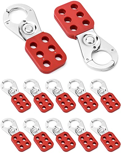 QWORK Lock Out Tag Out Haspe, manipulationssicher, Edelstahl-Vorhängeschloss mit verlängerter Backe, Rot, 12 Stück von QWORK