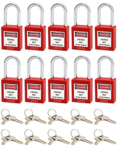QWORK® Lockout Vorhängeschloss, 10Stk Vorhängeschlösser mit 20 Schlüssel, Rot, 38mm von QWORK