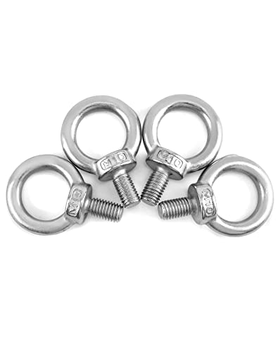 QWORK® 4 Stück M10 Ringschraube - 200KG - 304 Edelstahl Ösenschrauben für Rolle des Befestigens und Hängens von QWORK