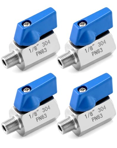 QWORK Mini-Kugelhahn, 4 Stück, 0,3 cm NPT-Gewinde, Innengewinde und Außengewinde, 304 Edelstahl, Absperrventile von QWORK