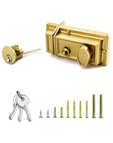 QWORK Nachtriegel Riegelschloss mit Schlüssel, goldfarbenes Finish, Antik-Stil, Schloss mit Haustürschlüssel von QWORK