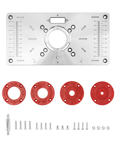 QWORK Oberfrästischplatte aus Aluminium, Aluminium Router Tischeinsatzplatte, einlegeplatte oberfräse mit 4 Ringen und Schrauben für die Holzwerkbank von QWORK