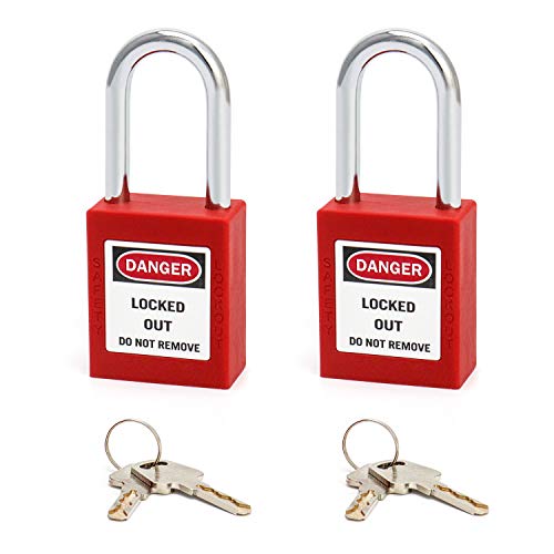 QWORK® Lockout Vorhängeschloss, 2Stk Vorhängeschlösser mit 4 Schlüssel, Rot, 38mm von QWORK