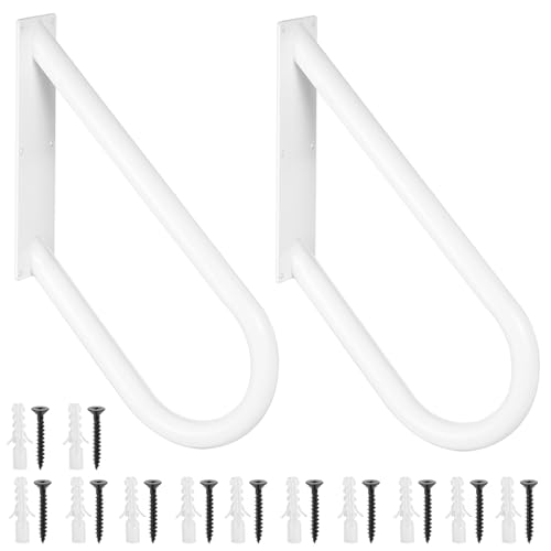 QWORK Robuster Wandhalterungs-Handlauf für Außentreppen – U-förmiges, weißes pulverbeschichtetes Metall, 48 cm mit Sicherheitsfunktionen für ältere Menschen, Schwangere und Behinderte von QWORK