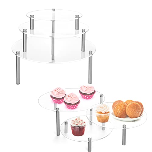 QWORK Runder Acryl-Präsentationsständer, 3-teiliges Set, rund, klar, Acryl, Dessert, Bäckerei, Party, Servierplatte von QWORK
