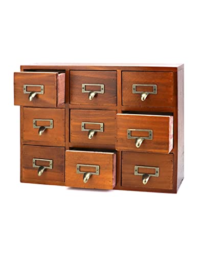 QWORK Schreibtisch-Schubladen-Organizer, Holz-Vintage-Apothekerschrank mit 9 Schubladen, Heimbüro, Tee und Kommode, Schlafzimmer-Organisation und Aufbewahrung, traditioneller Apothekerschrank von QWORK