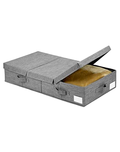 QWORK Stoff Aufbewahrungsbox mit Deckel und 6 Griffen, Faltbare Unterbett Aufbewahrungsbox für Kleidung, Decken, Federbetten, Grosse Kapazität 81x41x15cm (Grau) von QWORK